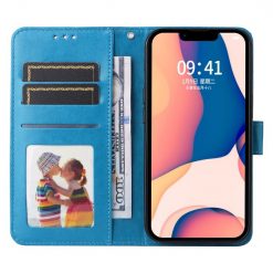 Peňaženkové puzdro Embossing Pattern Slnečnica modré – Apple iPhone 14 Plus | Lacné Kryty Lacné Kryty | Peňaženkové puzdro Embossing Pattern Slnečnica modré – Apple iPhone 14 Plus | Lacné Kryty