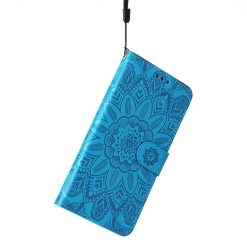 Lacné Kryty | Peňaženkové puzdro Embossing Pattern Slnečnica modré – Apple iPhone 14 Pro Max | Lacné Kryty