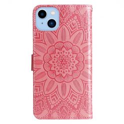 Lacné Kryty | Peňaženkové puzdro Embossing Pattern Slnečnica ružové – Apple iPhone 14 Plus | Lacné Kryty