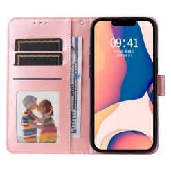 Lacné Kryty | Peňaženkové puzdro Embossing Pattern Slnečnica ružové – Apple iPhone 14 Plus | Lacné Kryty