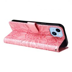 Lacné Kryty | Peňaženkové puzdro Embossing Pattern Slnečnica ružové – Apple iPhone 14 Plus | Lacné Kryty
