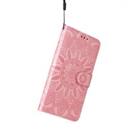 Lacné Kryty | Peňaženkové puzdro Embossing Pattern Slnečnica ružové – Apple iPhone 14 Plus | Lacné Kryty
