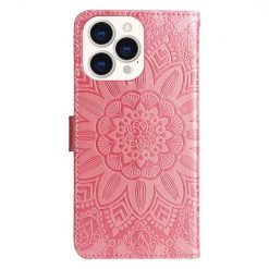 Lacné Kryty | Peňaženkové puzdro Embossing Pattern Slnečnica ružové – Apple iPhone 14 Pro | Lacné Kryty