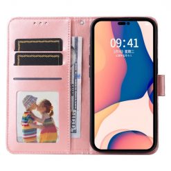 Lacné Kryty | Peňaženkové puzdro Embossing Pattern Slnečnica ružové – Apple iPhone 14 Pro Max | Lacné Kryty