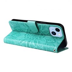 Peňaženkové puzdro Embossing Pattern Slnečnica zelené – Apple iPhone 14 Plus | Lacné Kryty Lacné Kryty | Peňaženkové puzdro Embossing Pattern Slnečnica zelené – Apple iPhone 14 Plus | Lacné Kryty