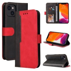 Peňaženkové puzdro Stitching čierno-červené – Apple iPhone 14 | Lacné Kryty Lacné Kryty | Peňaženkové puzdro Stitching čierno-červené – Apple iPhone 14 | Lacné Kryty