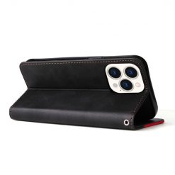 Lacné Kryty | Peňaženkové puzdro Stitching čierno-červené – Apple iPhone 14 Pro Max | Lacné Kryty