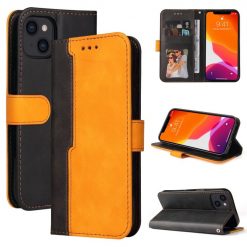 Lacné Kryty | Peňaženkové puzdro Stitching čierno-oranžové – Apple iPhone 14 | Lacné Kryty