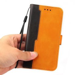 Lacné Kryty | Peňaženkové puzdro Stitching čierno-oranžové – Apple iPhone 14 | Lacné Kryty