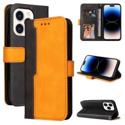 Peňaženkové puzdro Stitching čierno-oranžové – Apple iPhone 14 Pro Max | Lacné Kryty Lacné Kryty | Peňaženkové puzdro Stitching čierno-oranžové – Apple iPhone 14 Pro Max | Lacné Kryty