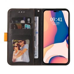 Peňaženkové puzdro Stitching čierno-oranžové – Apple iPhone 14 Pro Max | Lacné Kryty Lacné Kryty | Peňaženkové puzdro Stitching čierno-oranžové – Apple iPhone 14 Pro Max | Lacné Kryty