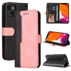 Lacné Kryty | Peňaženkové puzdro Stitching čierno-ružové – Apple iPhone 14 | Lacné Kryty