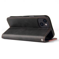 Lacné Kryty | Peňaženkové puzdro Stitching čierno-ružové – Apple iPhone 14 | Lacné Kryty