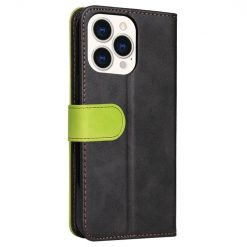 Lacné Kryty | Peňaženkové puzdro Stitching čierno-zelené – Apple iPhone 14 Pro | Lacné Kryty