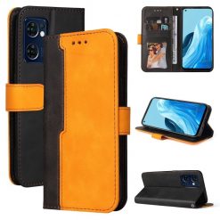 Lacné Kryty | Peňaženkové puzdro Stitching čierno-oranžové – Oppo Reno 7 5G (Reno7 5G) | Lacné Kryty
