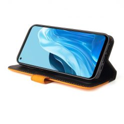 Lacné Kryty | Peňaženkové puzdro Stitching čierno-oranžové – Oppo Reno 7 5G (Reno7 5G) | Lacné Kryty