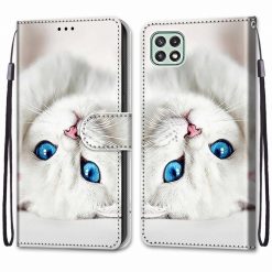 Lacné Kryty | Knižkové puzdro Trendy Cross case Biela mačka – Samsung Galaxy A22 5G | Lacné Kryty