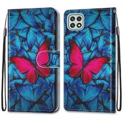 Knižkové puzdro Trendy Cross case Červený motýľ – Samsung Galaxy A22 5G | Lacné Kryty Lacné Kryty | Knižkové puzdro Trendy Cross case Červený motýľ – Samsung Galaxy A22 5G | Lacné Kryty