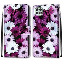 Lacné Kryty | Knižkové puzdro Trendy Cross case Chryzantémy – Samsung Galaxy A22 5G | Lacné Kryty