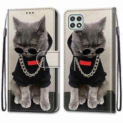 Lacné Kryty | Knižkové puzdro Trendy Cross case Cool mačka – Samsung Galaxy A22 5G | Lacné Kryty