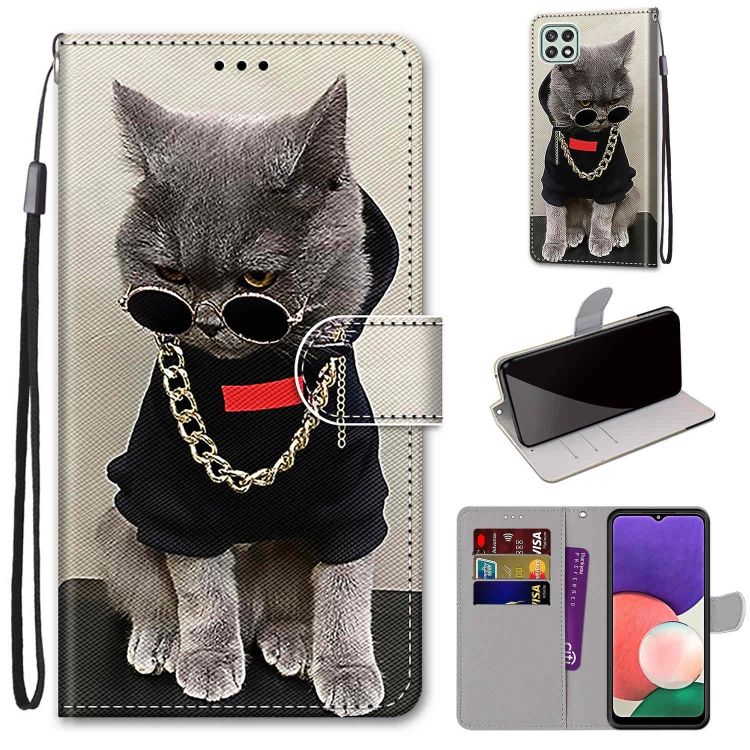 Knižkové puzdro Trendy Cross case Cool mačka – Samsung Galaxy A22 5G