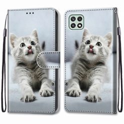 Knižkové puzdro Trendy Cross case Sivá mačka – Samsung Galaxy A22 5G | Lacné Kryty Lacné Kryty | Knižkové puzdro Trendy Cross case Sivá mačka – Samsung Galaxy A22 5G | Lacné Kryty