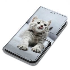 Knižkové puzdro Trendy Cross case Sivá mačka – Samsung Galaxy A22 5G | Lacné Kryty Lacné Kryty | Knižkové puzdro Trendy Cross case Sivá mačka – Samsung Galaxy A22 5G | Lacné Kryty