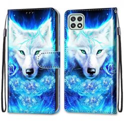 Lacné Kryty | Knižkové puzdro Trendy Cross case Vlk s ružou – Samsung Galaxy A22 5G | Lacné Kryty