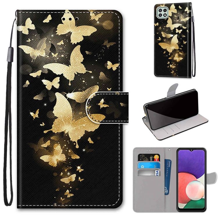 Knižkové puzdro Trendy Cross case Zlaté motýle – Samsung Galaxy A22 5G