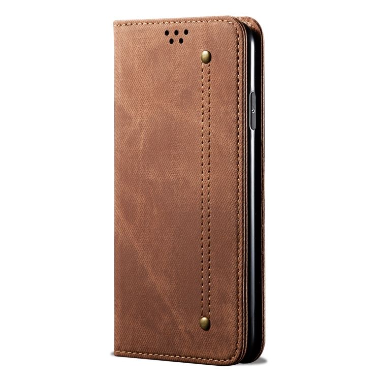 Peňaženkové puzdro Denim Texture hnedé – Huawei Nova Y70