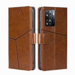 Lacné Kryty | Peňaženkové puzdro Geometric Stitching case hnedé – Oppo A57s | Lacné Kryty