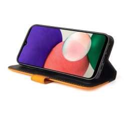 Peňaženkové puzdro Stitching čierno-oranžové – Samsung Galaxy A22 5G | Lacné Kryty Lacné Kryty | Peňaženkové puzdro Stitching čierno-oranžové – Samsung Galaxy A22 5G | Lacné Kryty