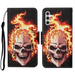 Lacné Kryty | Knižkové puzdro Trendy Cross case Lebka v ohni – Samsung Galaxy A34 5G | Lacné Kryty