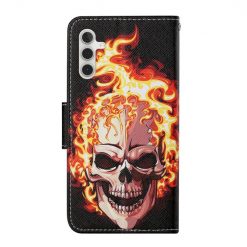 Lacné Kryty | Knižkové puzdro Trendy Cross case Lebka v ohni – Samsung Galaxy A34 5G | Lacné Kryty