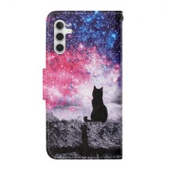 Lacné Kryty | Knižkové puzdro Trendy Cross case Mačka a vesmír – Samsung Galaxy A34 5G | Lacné Kryty