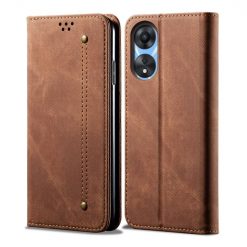 Lacné Kryty | Peňaženkové puzdro Denim Texture hnedé – Oppo A78 5G | Lacné Kryty