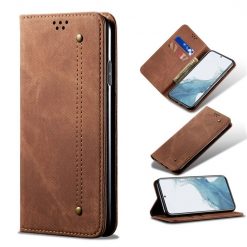Lacné Kryty | Peňaženkové puzdro Denim Texture hnedé – Samsung Galaxy A54 5G | Lacné Kryty