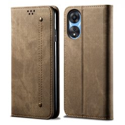Peňaženkové puzdro Denim Texture svetlohnedé – Oppo A78 5G | Lacné Kryty Lacné Kryty | Peňaženkové puzdro Denim Texture svetlohnedé – Oppo A78 5G | Lacné Kryty