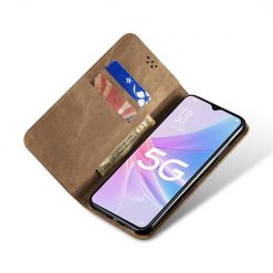 Peňaženkové puzdro Denim Texture svetlohnedé – Oppo A78 5G | Lacné Kryty Lacné Kryty | Peňaženkové puzdro Denim Texture svetlohnedé – Oppo A78 5G | Lacné Kryty