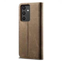 Peňaženkové puzdro Denim Texture svetlohnedé – Samsung Galaxy A34 5G | Lacné Kryty Lacné Kryty | Peňaženkové puzdro Denim Texture svetlohnedé – Samsung Galaxy A34 5G | Lacné Kryty