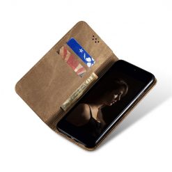 Peňaženkové puzdro Denim Texture svetlohnedé – Samsung Galaxy A34 5G | Lacné Kryty Lacné Kryty | Peňaženkové puzdro Denim Texture svetlohnedé – Samsung Galaxy A34 5G | Lacné Kryty