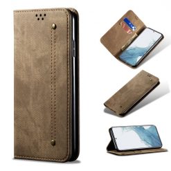 Peňaženkové puzdro Denim Texture svetlohnedé – Samsung Galaxy A54 5G | Lacné Kryty Lacné Kryty | Peňaženkové puzdro Denim Texture svetlohnedé – Samsung Galaxy A54 5G | Lacné Kryty