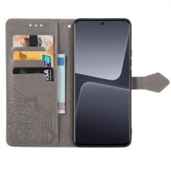 Lacné Kryty | Peňaženkové puzdro Embossing Pattern Mandala Flower sivé – Xiaomi 13 | Lacné Kryty