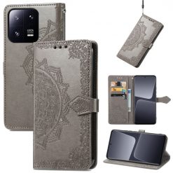 Lacné Kryty | Peňaženkové puzdro Embossing Pattern Mandala Flower sivé – Xiaomi 13 | Lacné Kryty