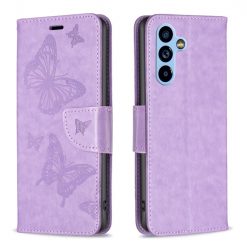 Lacné Kryty | Peňaženkové puzdro Embossing Pattern Motýľ fialové – Samsung Galaxy A54 5G | Lacné Kryty