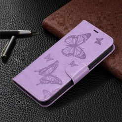 Lacné Kryty | Peňaženkové puzdro Embossing Pattern Motýľ fialové – Samsung Galaxy A54 5G | Lacné Kryty