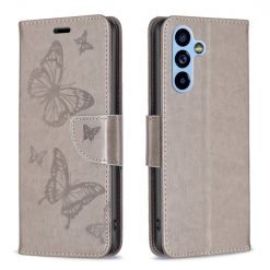 Lacné Kryty | Peňaženkové puzdro Embossing Pattern Motýľ sivé – Samsung Galaxy A54 5G | Lacné Kryty