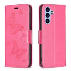Lacné Kryty | Peňaženkové puzdro Embossing Pattern Motýľ tmavoružové – Samsung Galaxy A54 5G | Lacné Kryty