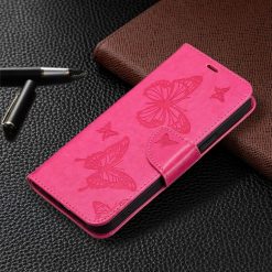 Lacné Kryty | Peňaženkové puzdro Embossing Pattern Motýľ tmavoružové – Samsung Galaxy A54 5G | Lacné Kryty