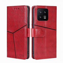 Lacné Kryty | Peňaženkové puzdro Geometric Stitching case červené – Xiaomi 13 | Lacné Kryty